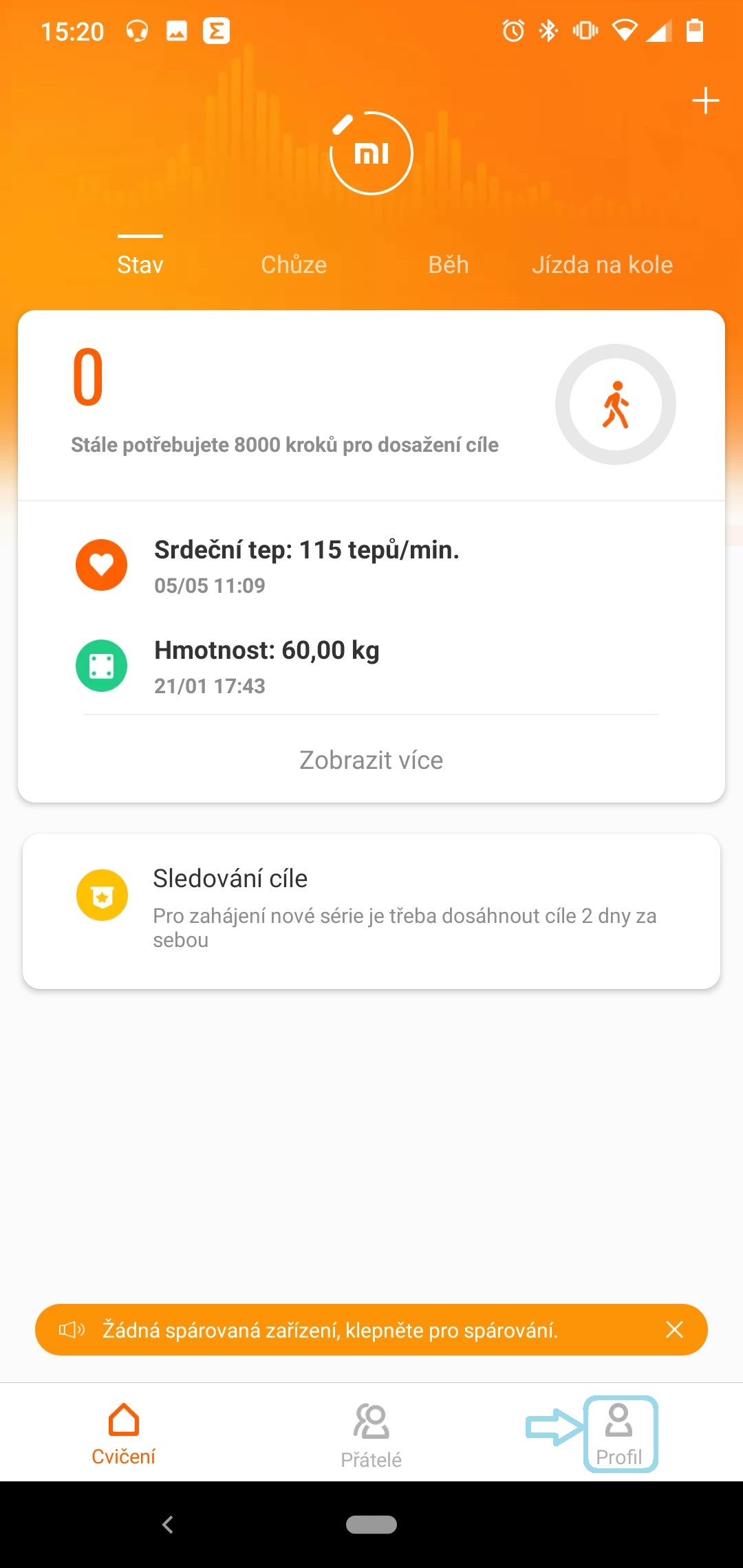 mi fit main menu profil